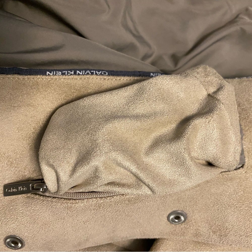 Calvin Klein Beige Faux Suede Utility Jacket Size Medium Like New Condition - Picture 12 of 12